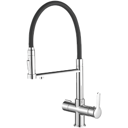 Смеситель для кухни с подключением фильтра, гибкий излив, латунь, черный/хром HB76854