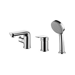 Смеситель на борт акриловой ванны на 3 отверстия, однозахватный, латунь, увеличенное никель-хромовое