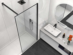 Душевая перегородка Walk-In VSW-1HS100CLB, 1000*2000, черный матовый, стекло прозрачное, , шт