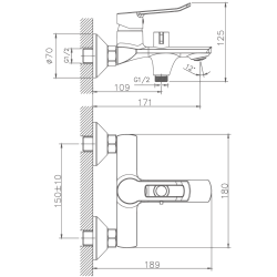 Смеситель для ванны, латунь, хром HB60556