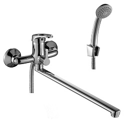 Смеситель универсальный с плоским изливом 35 см, поворотный переключатель, латунь/хром, B35-32