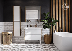 Шкаф-колонна Сканди с зеркалом, белый/Дуб Рустикальный