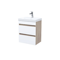 Тумба с умывальником подвесная с ящик., 50 см, белая/под дерево, Zodiac, подходит ум.3505000i28