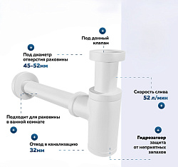 Corpa Nera сифон для раковины, белый матовый