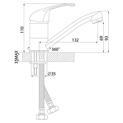 Смеситель для раковины с поворотным изливом, высота излива 7 см, длина 13 см, латунь/хром, A35-22