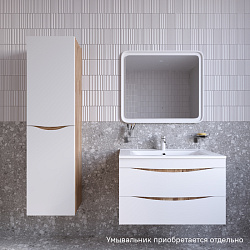 Тумба подвесная, 80 см, белая/золотистый дуб, Cloud, IDDIS,