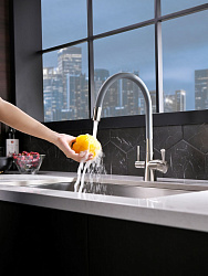 Смеситель для кухни с гибким изливом, с подключением к фильтру питьевой воды, латунь/никель/серый