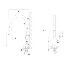 Смеситель для кухни с вытяжным изливом, два режима, высота излива 21 см, длина 23 см, латунь/хром