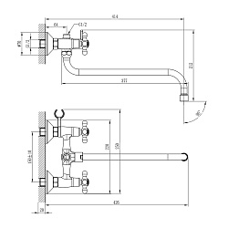 Смеситель универсальный с круглым изливом 35 см, двуручковый, поворотный перекл, латунь/хром, H02-84