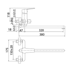 Смеситель для ванны с длинным изливом, Helic, Milardo, HELSB02M10