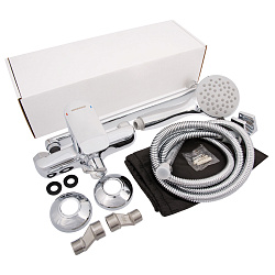 Aringa Рейн смеситель для ванны и душа длинный излив с аксессуарами, хром