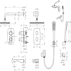URSUS Встраиваемый термостатический смеситель с верхним душем, лейка 3 режима,латунь/чёрный,LM7242BL