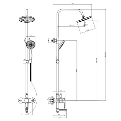 Душевая система с верхним душем Ø20см и поворотным изливом 10 см, регулируемая высота 0,96~1,6м, ла