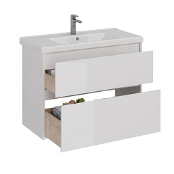 Тумба Lemark COMBI 100 см под 1 раковину, подвесная/напольная, 2 ящика, цвет корпуса, фасада: Белый