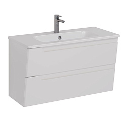 Тумба Lemark MIANO, 100 см под 1 раковину, подвесная, 2 ящика, цвет корпуса, фасада: Белый глянец