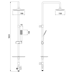 Гарнитур без смесителя c верхней лейкой 19х15см, высота 1м, хром