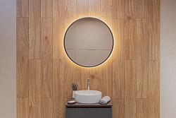DREJA Зеркало SHINE 80х80 см, метал. рама, графит, беск. сенсор,  LED-подсветка, диммер