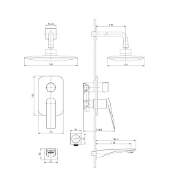 Встраиваемый смеситель с верхним душем 25х10 см, длина излива 18 см, латунь/хром/белый