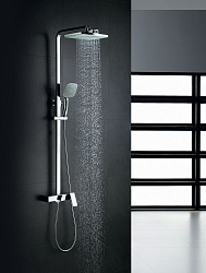 Душевая стойка с верхней двух режимной лейкой 24,5х18,5 см и каскадным изливом, регулируемая высота