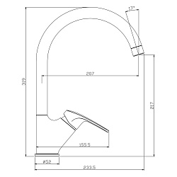 Смеситель для кухни с поворотным изливом, высота излива 22 см, длина 21 см, латунь/хром