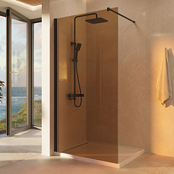 Душевая перегородка Walk-In VSW-1H900GSB, 900*2000, черный матовый, стекло янтарь, , шт