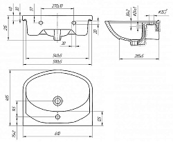 Вывод Раковина встраиваемая: ERICA ERI61 1 отв., белый, Сорт1