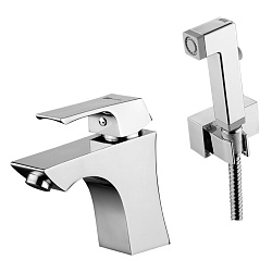 Смеситель для раковины с лейкой гигиенического душа, высота излива 8 см, длина 13 см, латунь/хром