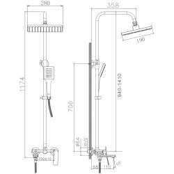 Душевая система, тропический душ, латунь, оружейная сталь, HB24533-3