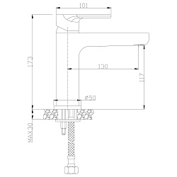 Смеситель для раковины, монолитный, высота излива 12 см, длина 13 см, латунь/хром, RS33-13