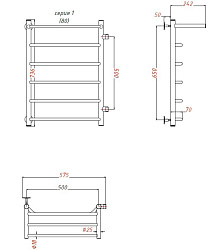 Aringa Римини полотенцесушитель водяной 50*80*50 с полкой. боковое подключение правое, хром
