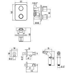 BRONX Встраиваемый термостатический смеситель с гигиеническим душем, латунь/графит, LM3740GM
