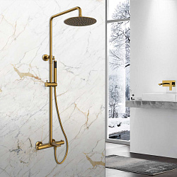 Душевая стойка Vogue VSFS-1V1TBG термостат с изливом, 25см верх душ нерж.сталь, брашированное золото