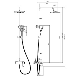 Душевая система с верхним душем 26х19 см, регулируемая высота 1~1,68м, латунь/хром