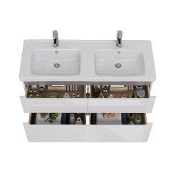 Тумба Lemark BUNO 125 см под 2 раковины, подвесная/напольная, 4 ящика, цвет планки: Серый, цвет корп