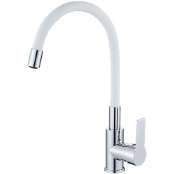 Смеситель для кухни, силиконовый излив, латунь, белый/хром HB70112-8