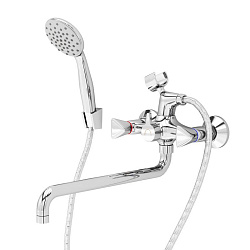 Aringa Арно смеситель с длинным круглым изливом для ванны и душа с аксессуарами, хром