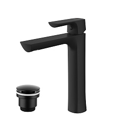 Смеситель для раковины, высокий, монолитный, высота излива 20 см, длина 16 см, с донным клапаном кли