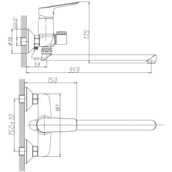 Смеситель для ванны, длинный излив, латунь, хром HB22506