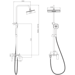 Душевая система, тропический душ, водопад, латунь, хром, HB23505