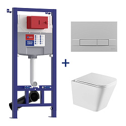 PENEDA EXPERT Комплект 3в1: Инсталляция для унитазов с кнопкой хром матовый + унитаз подвесной белый