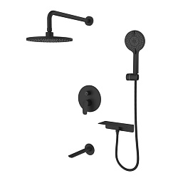 Душевая система скрытого монтажа с тропическим душем, ручным душем и изливом, черный матовый, Rora,
