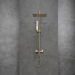 URSUS Душевая система с верхним душем 30х20 см, регулируемая высота 1~1,7м, латунь/браш свет золото