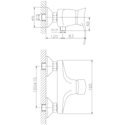 Смеситель для душа, латунь, хром HB2001