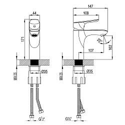 SELENA Смеситель для раковины, монолитный, высота излива 10 см, длина 11 см, латунь/хром