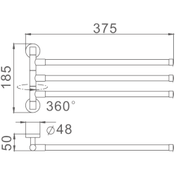 Держатель для полотенец, тройной, поворотный 400 мм, черный HB8713