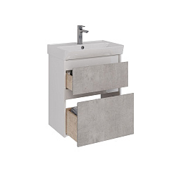 Тумба Lemark COMBI 60 см под 1 раковину, подвесная/напольная, 2 ящика, цвет фасада: Бетон, цвет корп