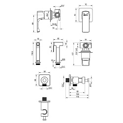 URSUS Встраиваемый смеситель с гигиеническим душем, латунь/брашированное светлое золото