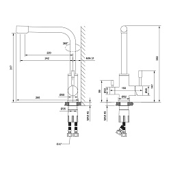 Смеситель для кухни с подключением к фильтру питьевой воды, высота излива 32 см, длина 24 см, нерж.