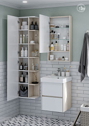 Шкаф-колонна Сканди с зеркалом, белый/Дуб Верона