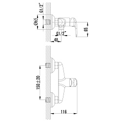 Смеситель настенный с гигиеническим душем, латунь/хромLM3318C